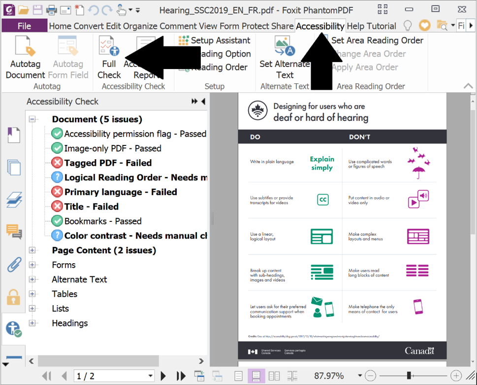 Screenshot of Accessibility Checker in Phantom PDF